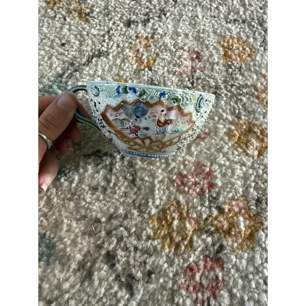 Vtg Japanese Satsuma Moriage Eggshell Porcelain Teacup Hand Painted Gold‎ 3.75